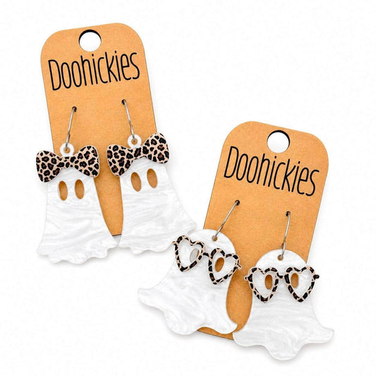 Doohickies - Wildly Boo-tiful Ghost Earrings | Leopard Print Halloween Acrylic Dangles