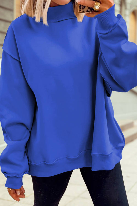 Oversize Drop Shoulder Blank Reversible Mock Neck Sweatshirt