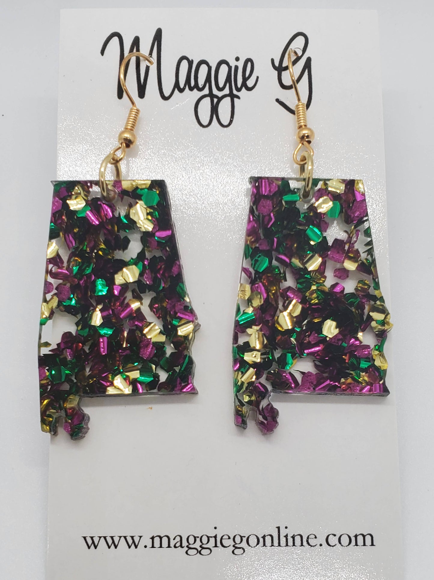 Alabama State Glitter Acrylic Mardi Gras Earrings