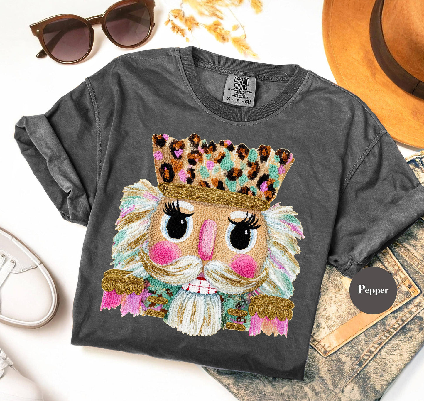 Faux Yarn Crochet Leopard Nutcracker Shirt, Xmas Sweater