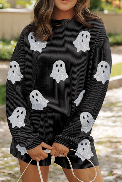 LDC Halloween Ghost Graphic Corded Pullover and Shorts Set