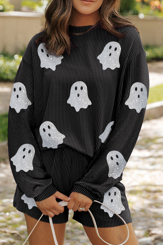 LDC Halloween Ghost Graphic Corded Pullover and Shorts Set
