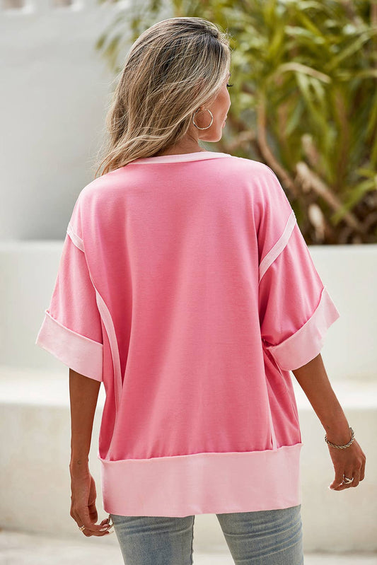 LDC Spring Half Sleeve Raw Seam High Side Split Top|S-4X