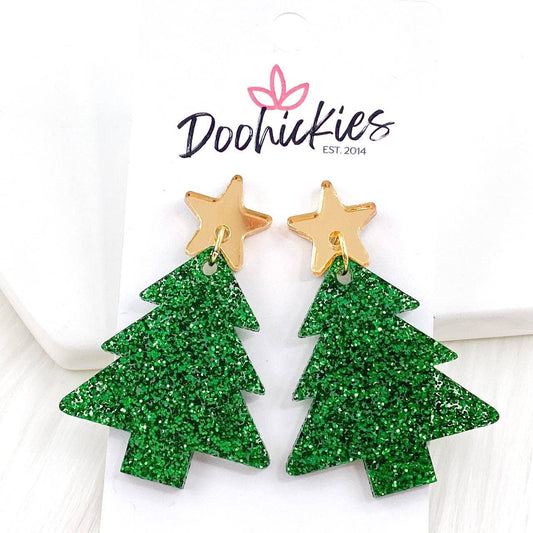 2" Gold Star & Evergreen Glitter Tree Dangles
