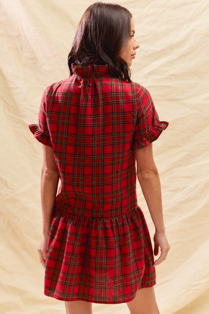 COMING SOON! Red Plaid Christmas Holiday Ruffled Mini Dress