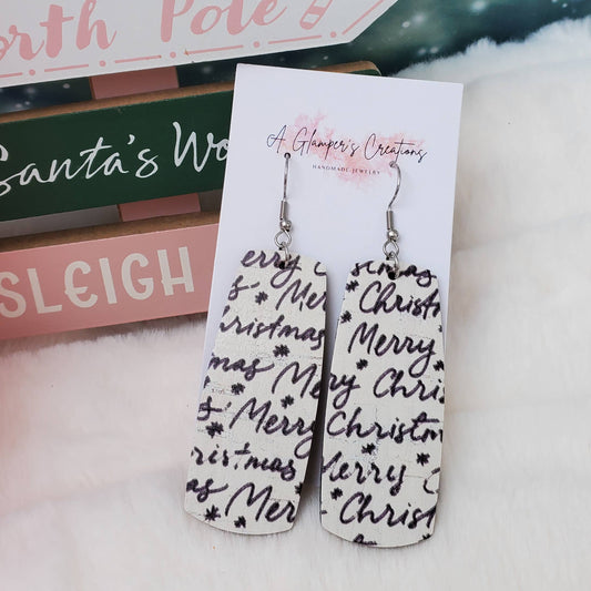 Merry Christmas Bar Leather Earrings