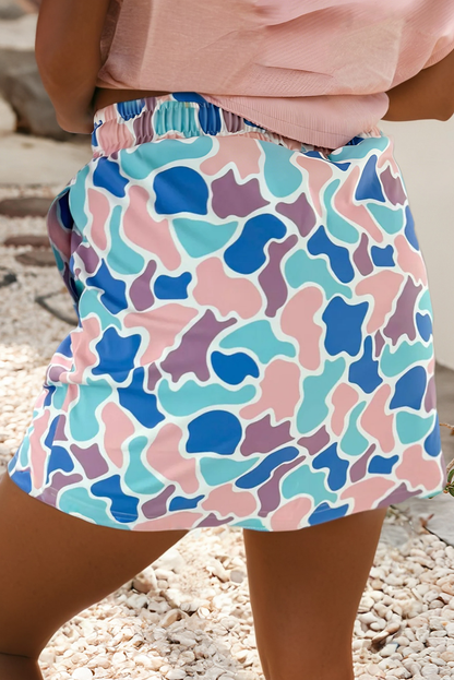 LDC Camo Abstract Print Drawstring Active Drawstring Skort