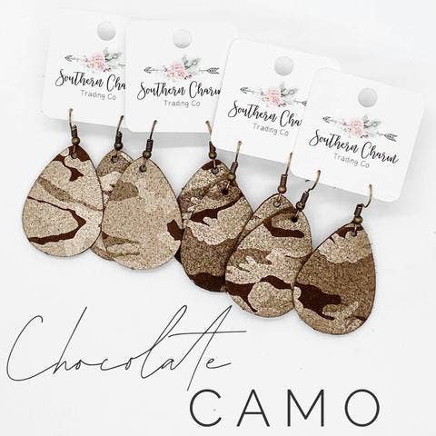 Chocolate Camo Shimmer Teardrop Earrings