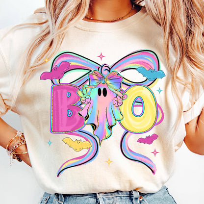 Cute Boo Ghost Coquette Shirt, Halloween Pink Ghost Sweater