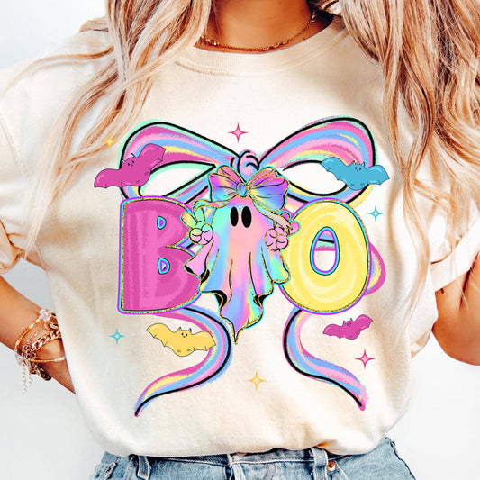 Cute Boo Ghost Coquette Shirt, Halloween Pink Ghost Sweater