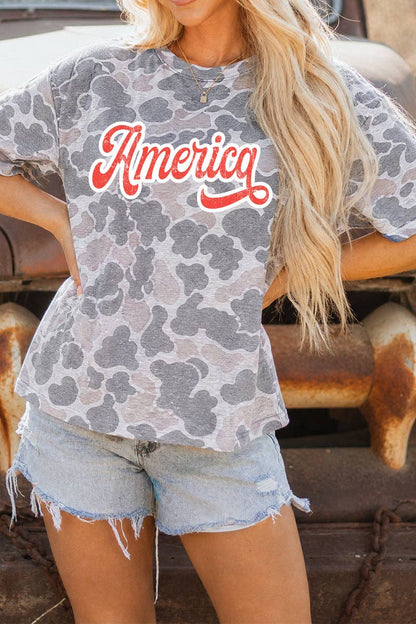 Camo America Graphic Patriotic T Shirt Casual Summer