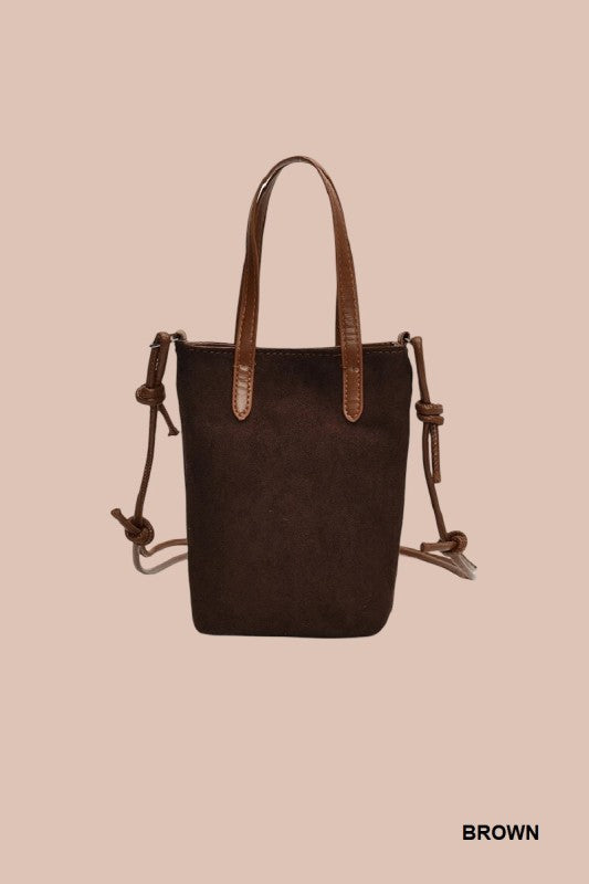 Vintage Retro Suede Crossbody Mini Bucket Tote Bag