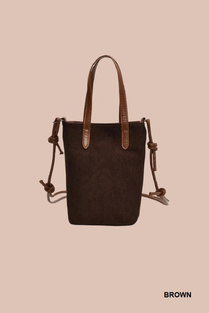 Vintage Retro Suede Crossbody Mini Bucket Tote Bag