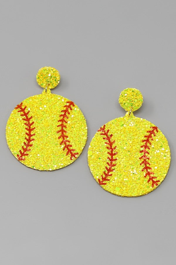 Softball Glitter Drop Earrings