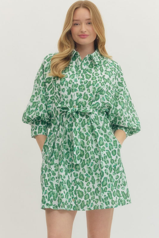 “Jade” Green Leopard Dress