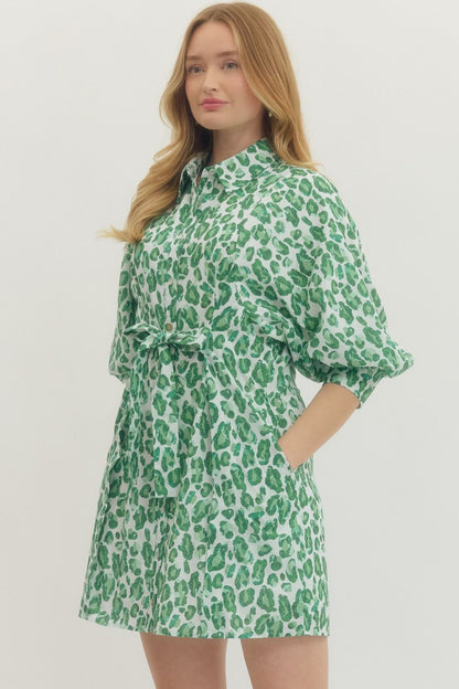 “Jade” Green Leopard Dress