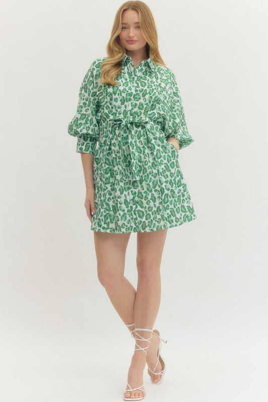 “Jade” Green Leopard Dress