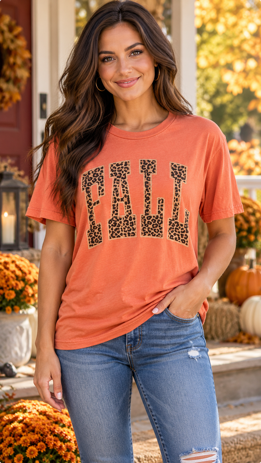 Fall Leopard Letter Graphic Tee