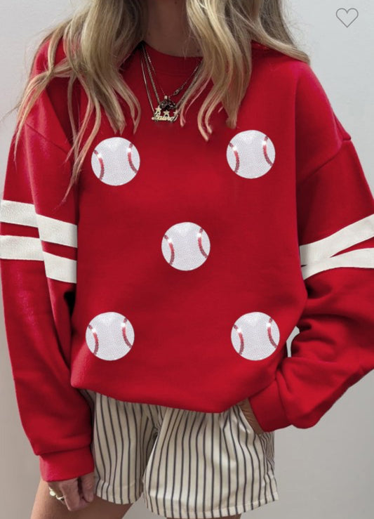 Glitter Baseball Patched Varsity Sweatshirt