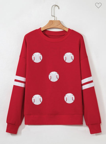 Glitter Baseball Patched Varsity Sweatshirt