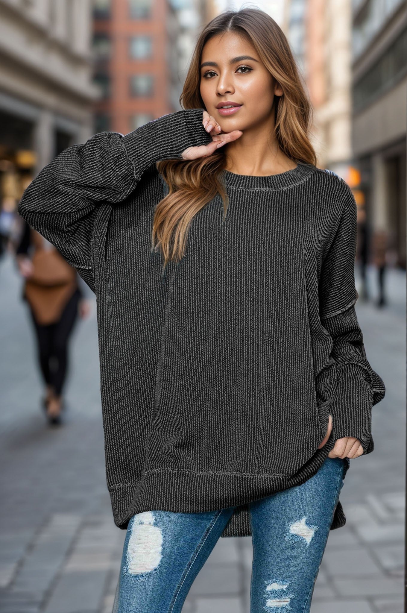 Ribbed Oversized Sweatshirt