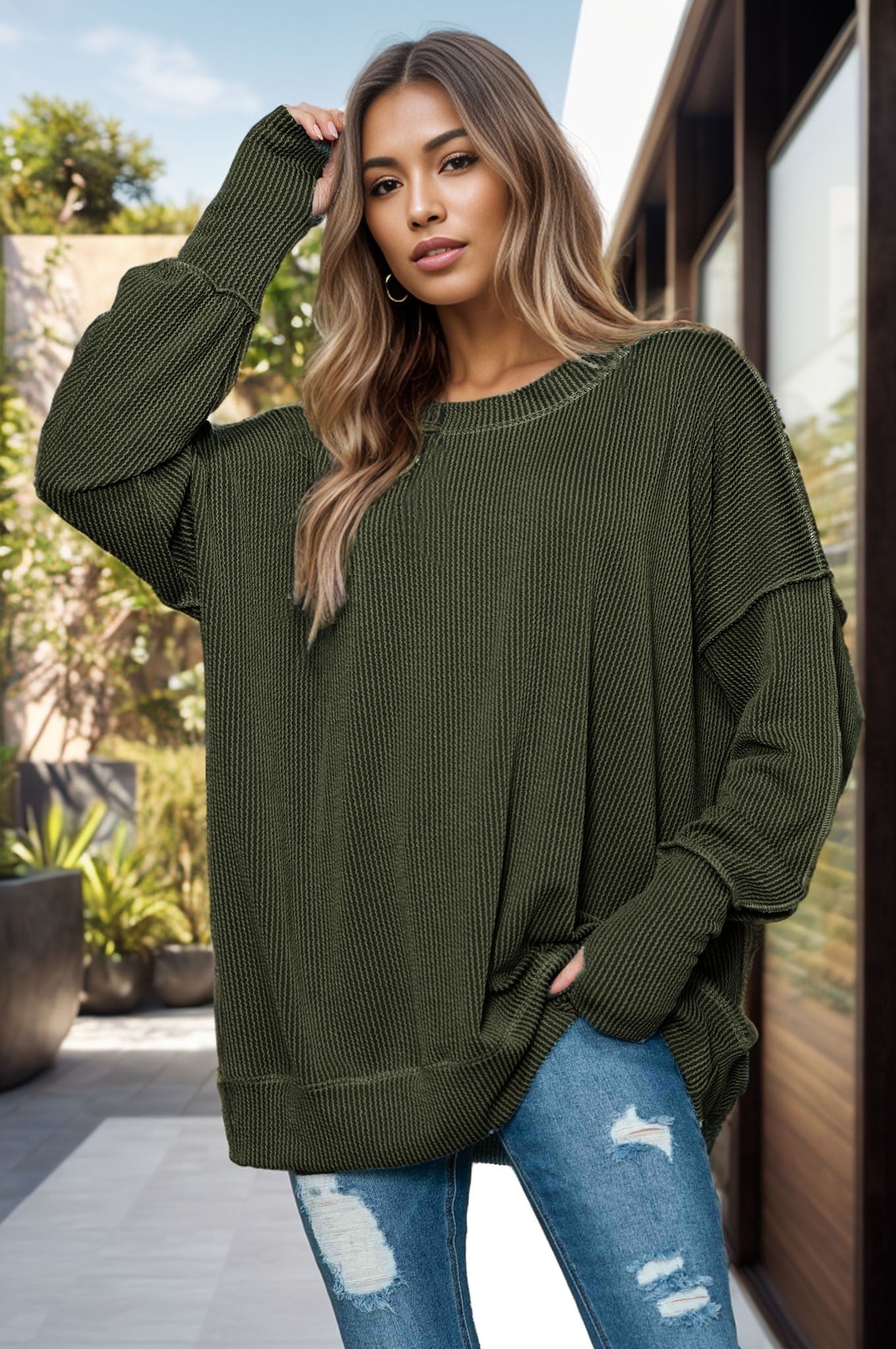 Ribbed Oversized Sweatshirt