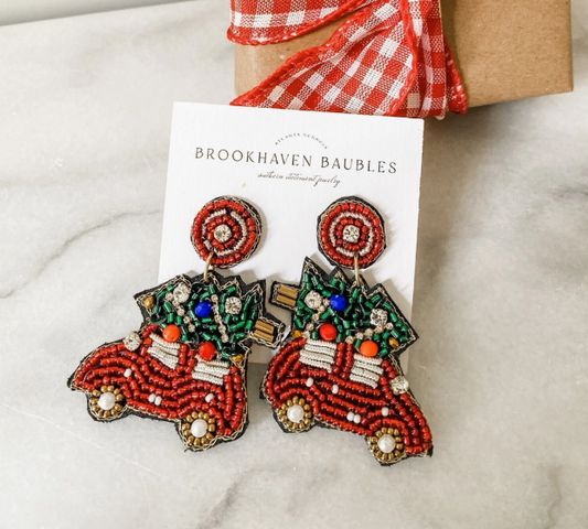Christmas Tree Car Beaded Earrings