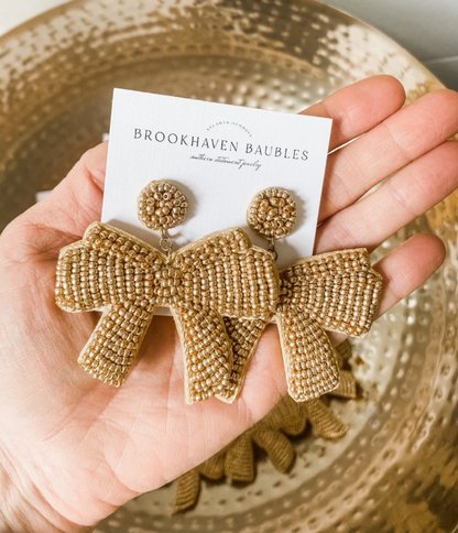 Christmas Bow Beaded Earrings