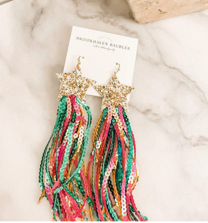 Mardi Gras shooting star earrings