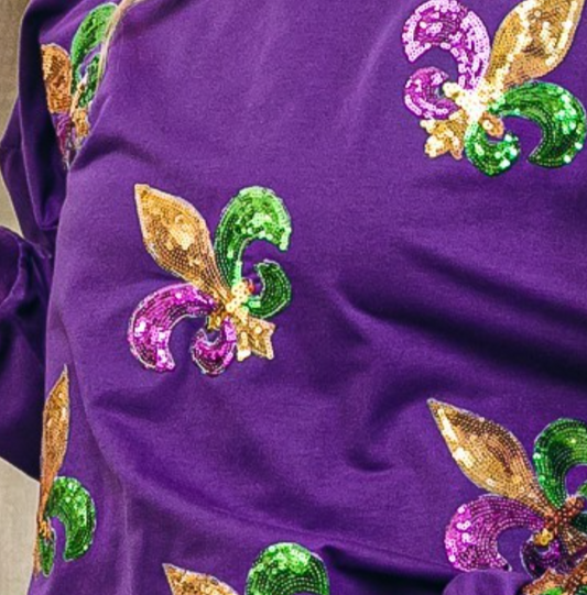 Fleur De Lis Sequin Patches Mardi Gras Pullover