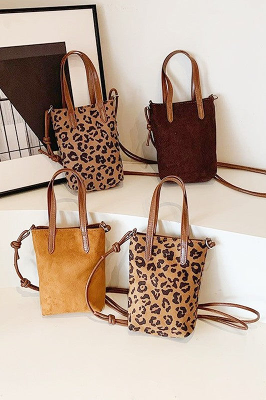 Vintage Retro Suede Crossbody Mini Bucket Tote Bag