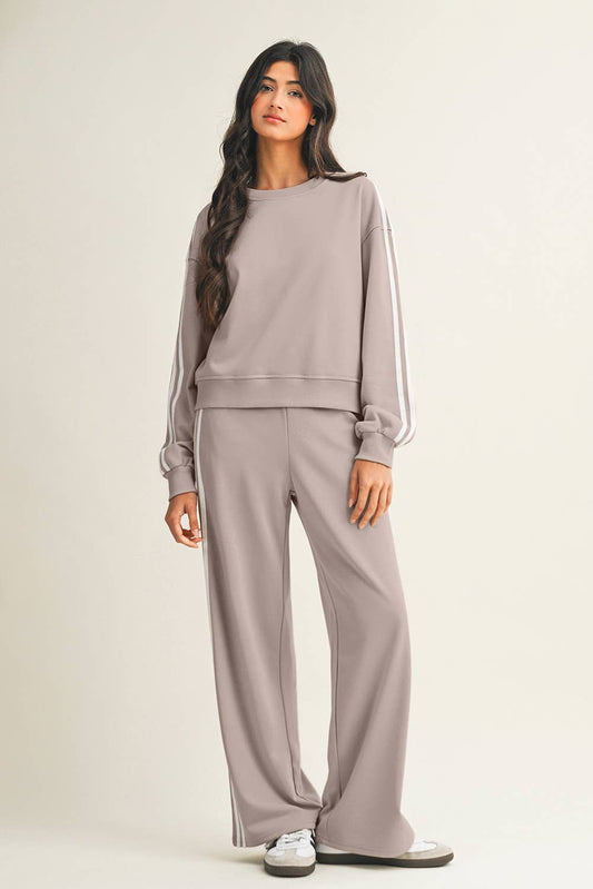 Striped Crewneck Pullover & Sweatpants Set