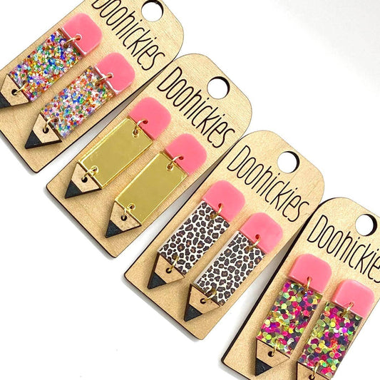 2" Lil' Pencil Acrylic Teacher Earrings