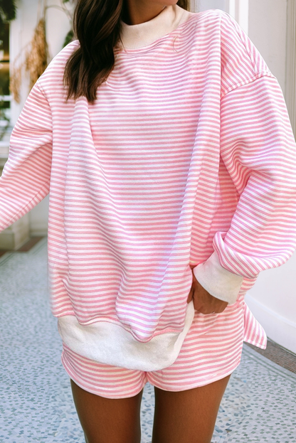 LDC Oversize Stripe Mock Neck Sweatshirt and Shorts Set