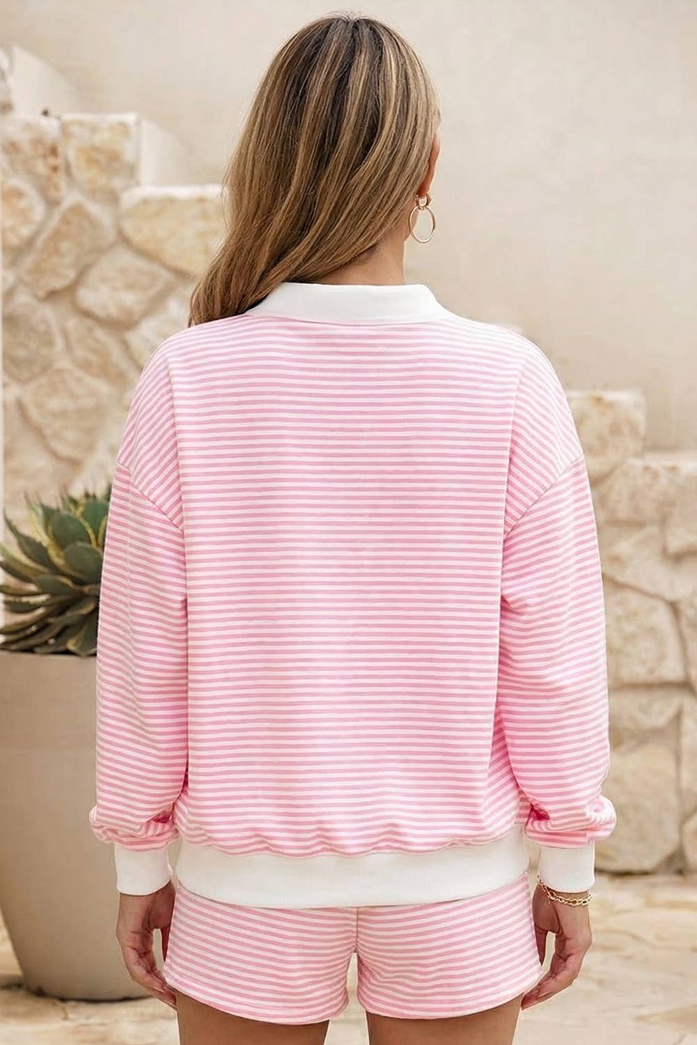 LDC Oversize Stripe Mock Neck Sweatshirt and Shorts Set