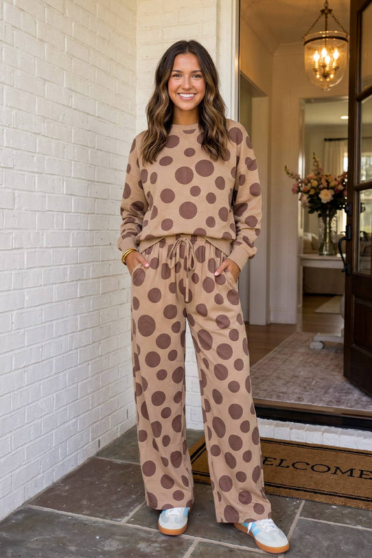 Polka Dot Casual Shift Lounge Pants Set