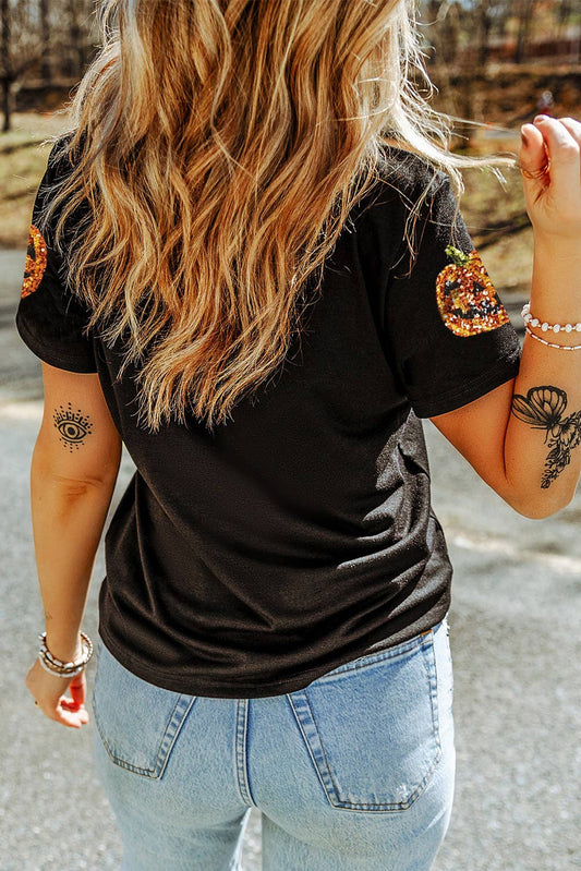 LDC Sequin Pumpkin Face Halloween T Shirt