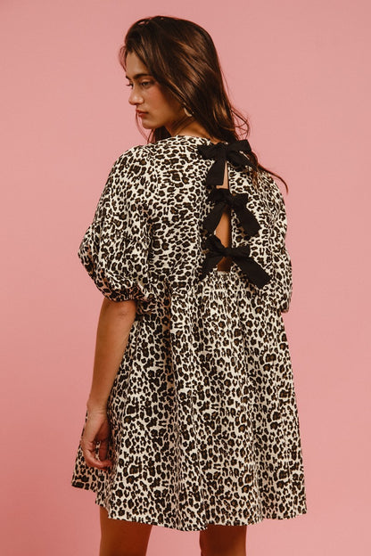 Leopard Denim Dress With Back Contrast Tie Detail