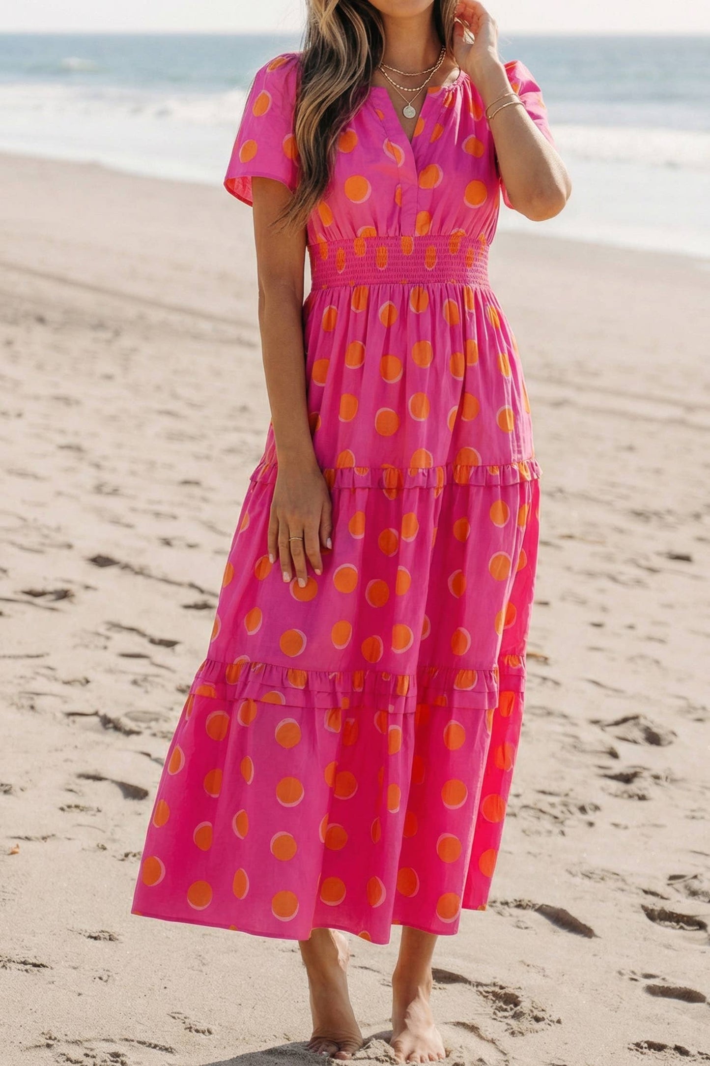 LDC Polka Dot Shift Shift Shirred Dress