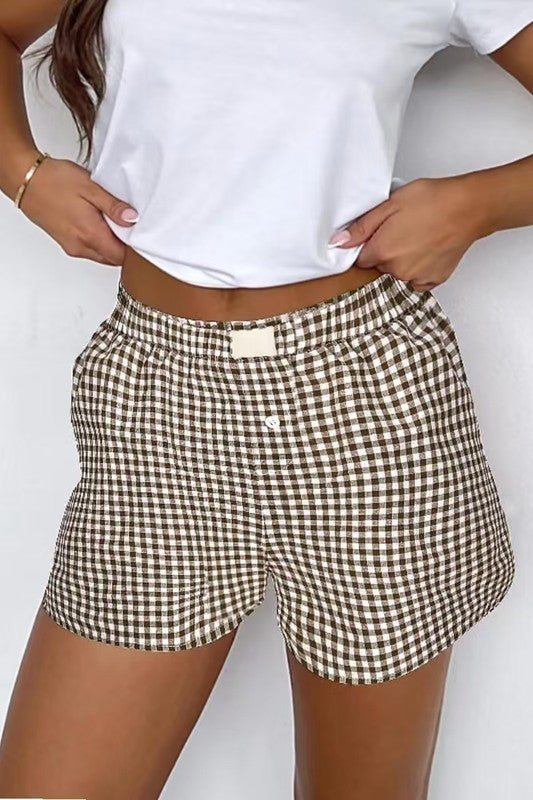 Gingham Check Boxer Plaid Shorts Black/White