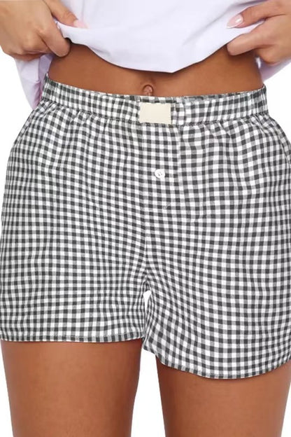 Gingham Check Boxer Plaid Shorts Black/White