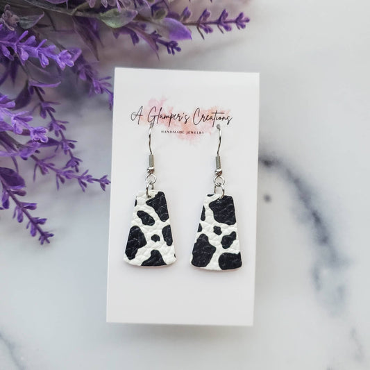 Black & White Cow Print Dangle Leather Earrings