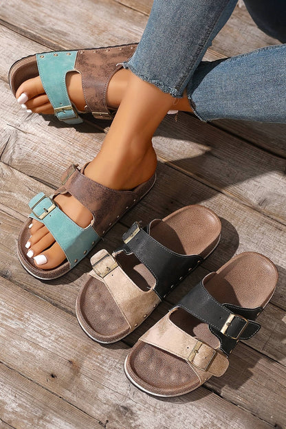 LDC Western Suede Rivet Hollow Out PU Leather Slip-on Shoes