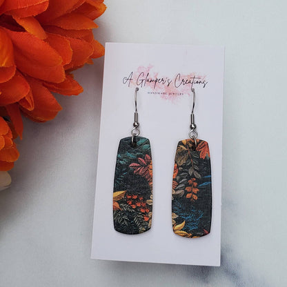 Mustard & Turquoise Fall Floral Mini Bar Leather Earrings