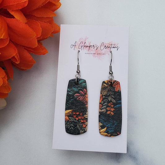 Mustard & Turquoise Fall Floral Mini Bar Leather Earrings