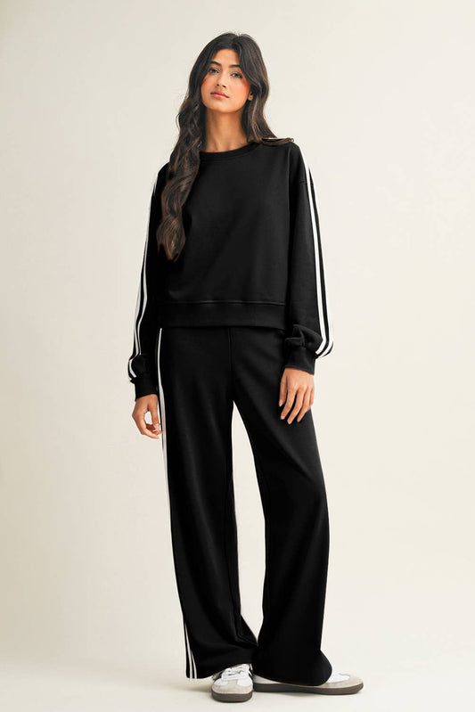 Striped Crewneck Pullover & Sweatpants Set