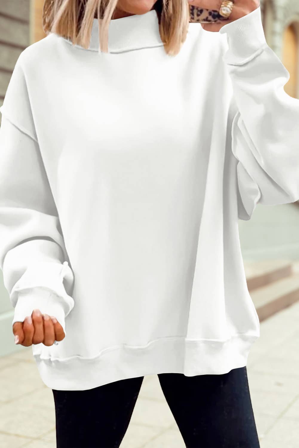 Oversize Drop Shoulder Blank Reversible Mock Neck Sweatshirt