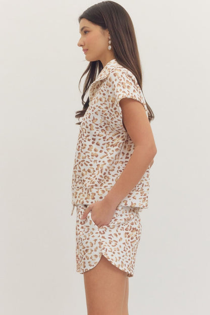 Animal print cap sleeve top/short set