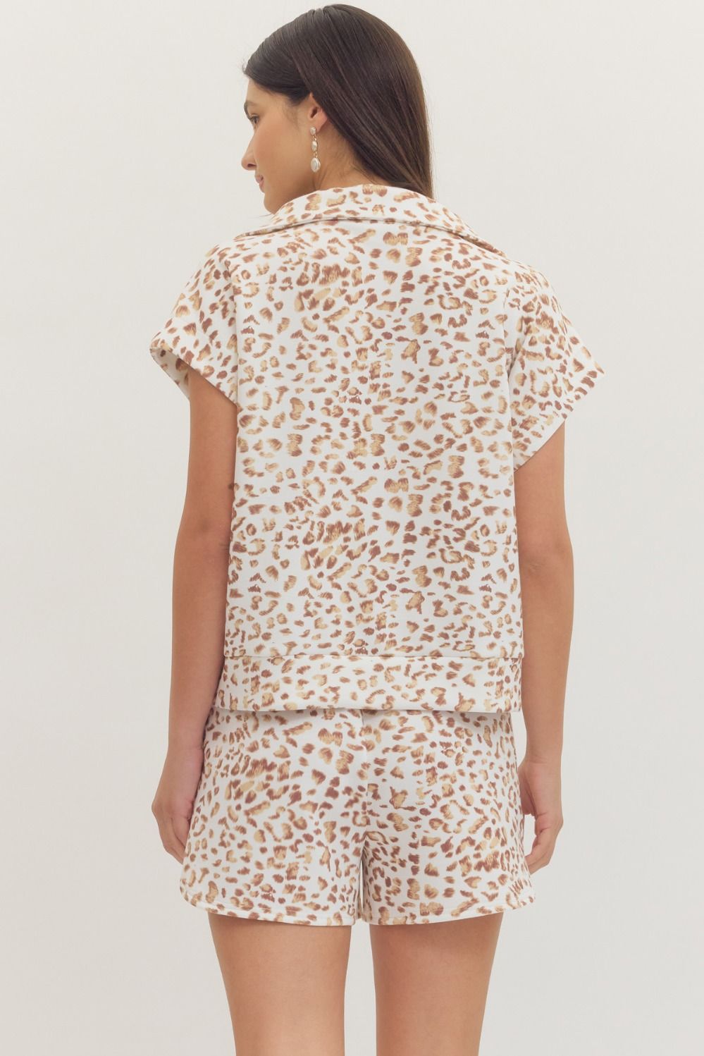 Animal print cap sleeve top/short set