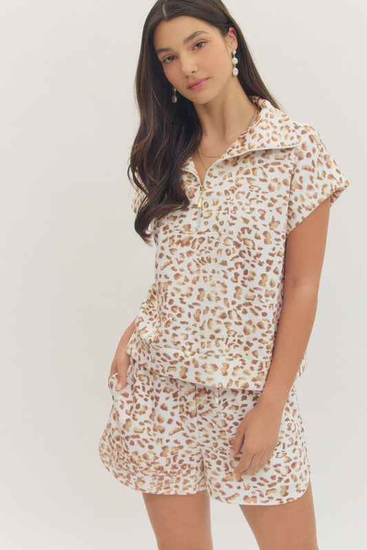 Animal print cap sleeve top/short set